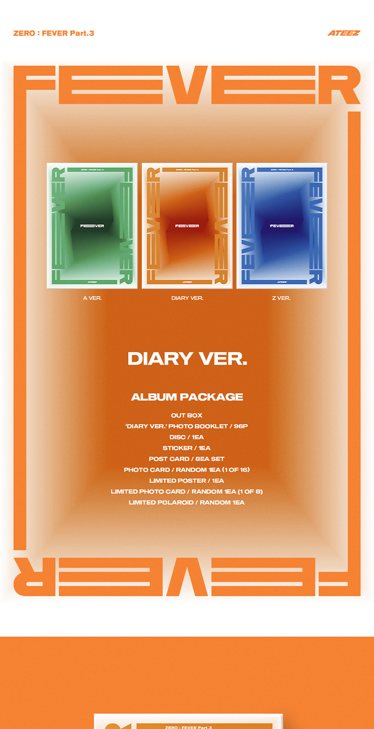Z ver. Zero Fever Part.3 Album+Extra Photocards Set KQ Entertainment ATEEZ 